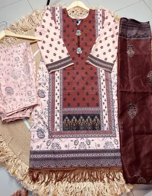 Digital Print Three Piece Readymade Three Piece with Lace Work Design