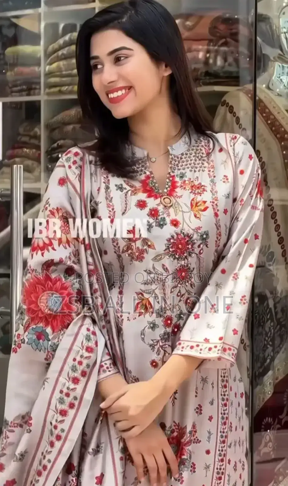 Digital Print Three Piece Readymade Three Piece with Lace Work Design