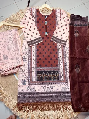 Digital Print Three Piece with Lace Work