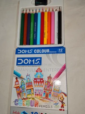 Doms Colour Pencils - 12 Bright Shades (Includes Free Sharpener)