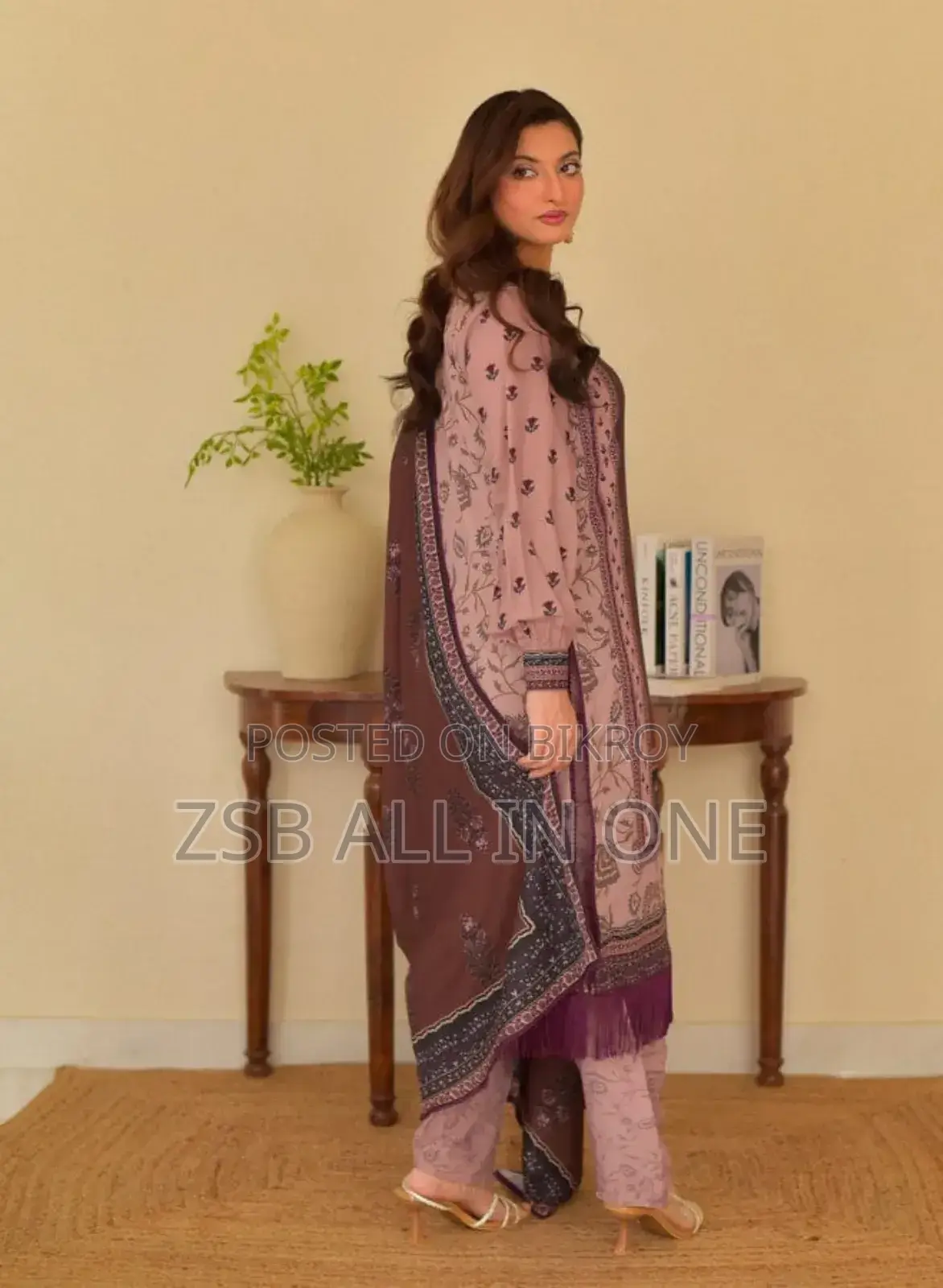 Readymade Three Piece with Digital Print and Lace Work Design