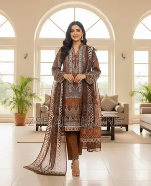 Ready-made Three Piece with Digital Print Lace Work Design