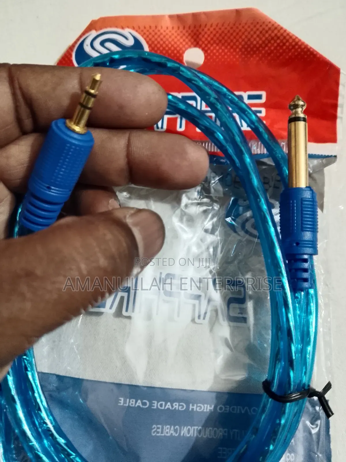 : 3.5mm to 6.35mm (1/4") Mono Audio Aux Cable | Premium Blue