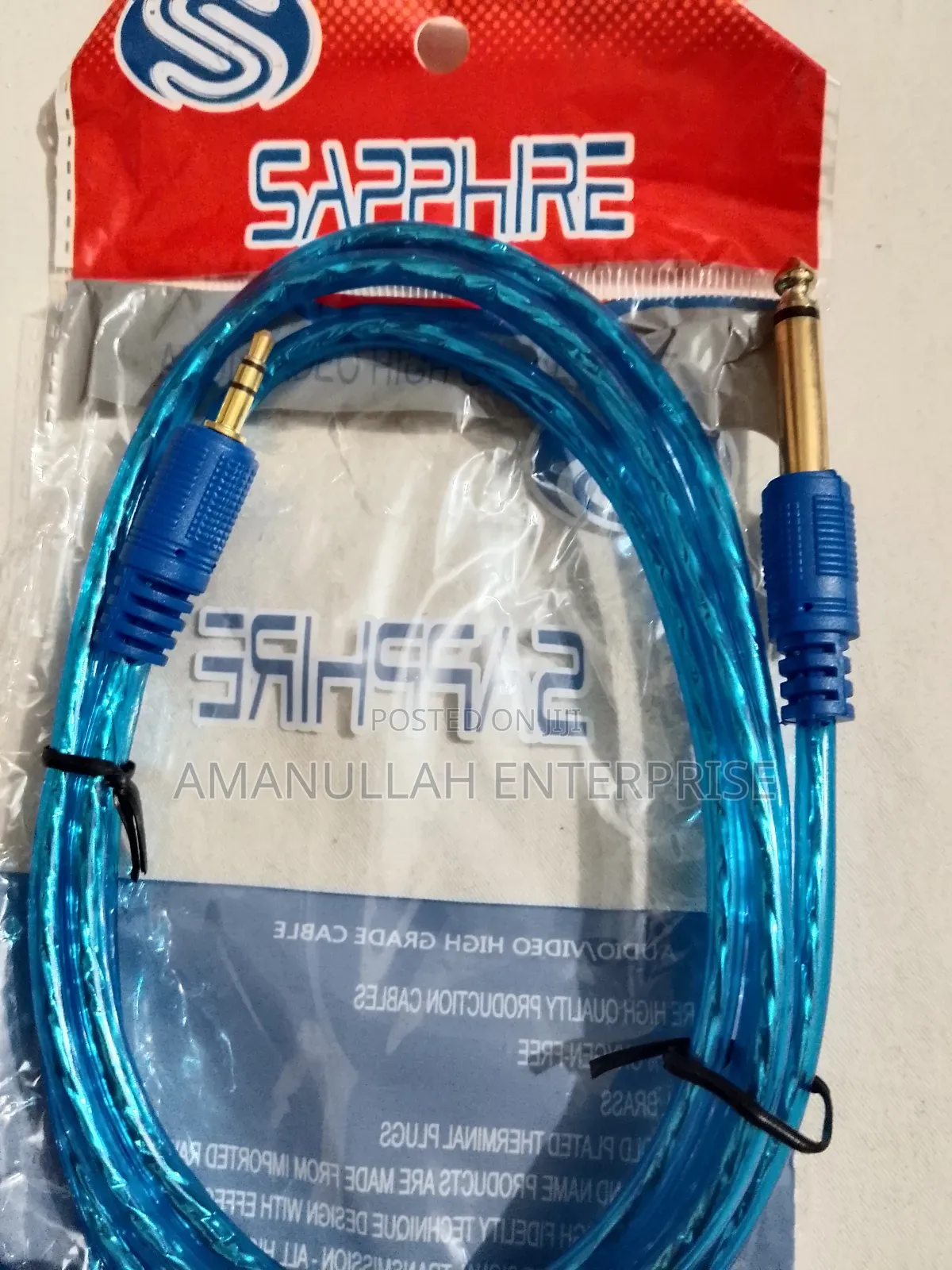 : 3.5mm to 6.35mm (1/4") Mono Audio Aux Cable | Premium Blue
