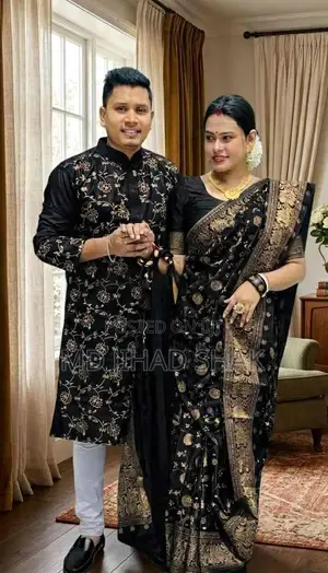 Japanese Silk Saree and Panjabi Couple Dress with Blouse Piece