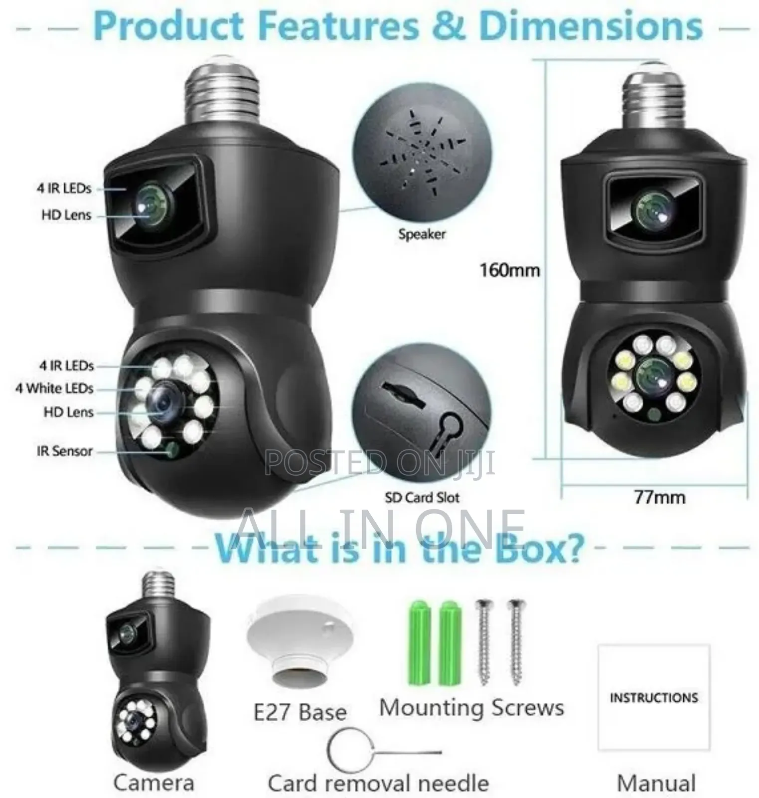V380 E9 Dual Lens Bulb PTZ IP Camera