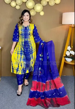 দেবদাস আনস্টিচ প্রিমিয়াম কটন বাটিক থ্রি-পিস জামা + ওড়না + প্যান্ট