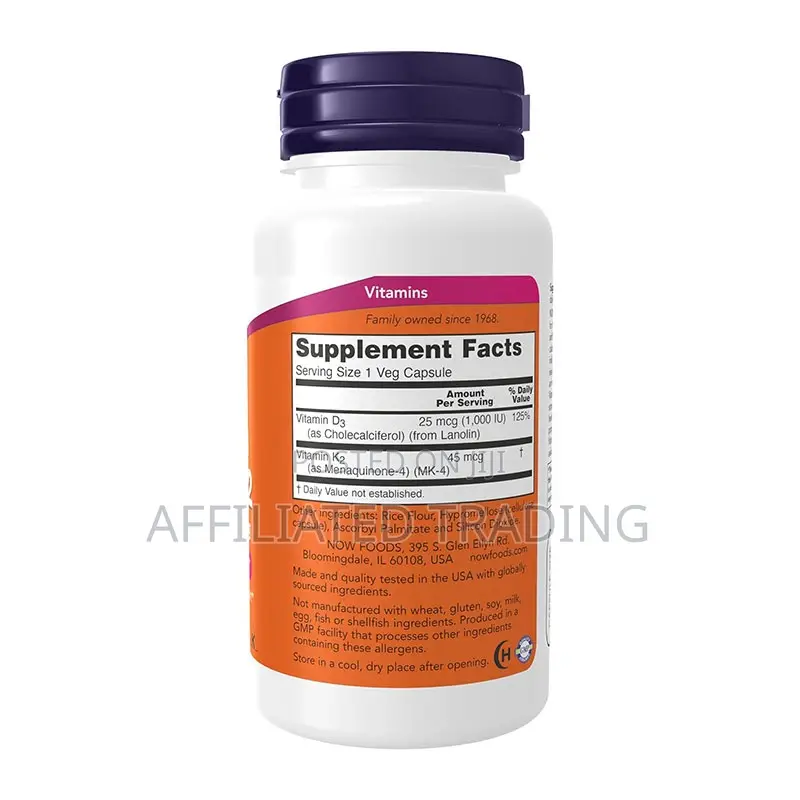Now Vitamin D-3 K-2, 1000 Iu/45 McG, 120 Veg Capsules - Made in Usa
