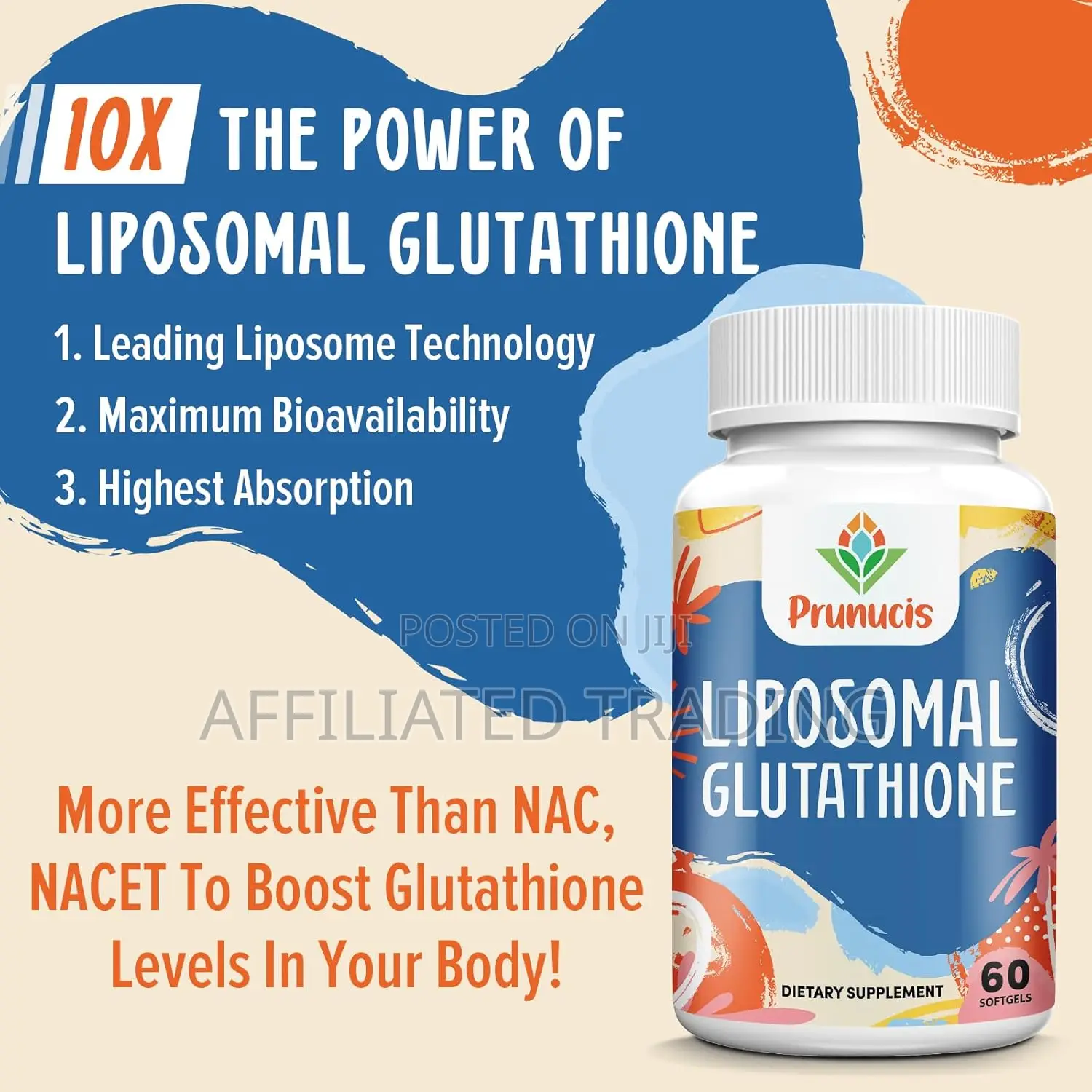 Prunucis Liposomal Glutathione 2400 Mg - 60 Softgels - Made in USA