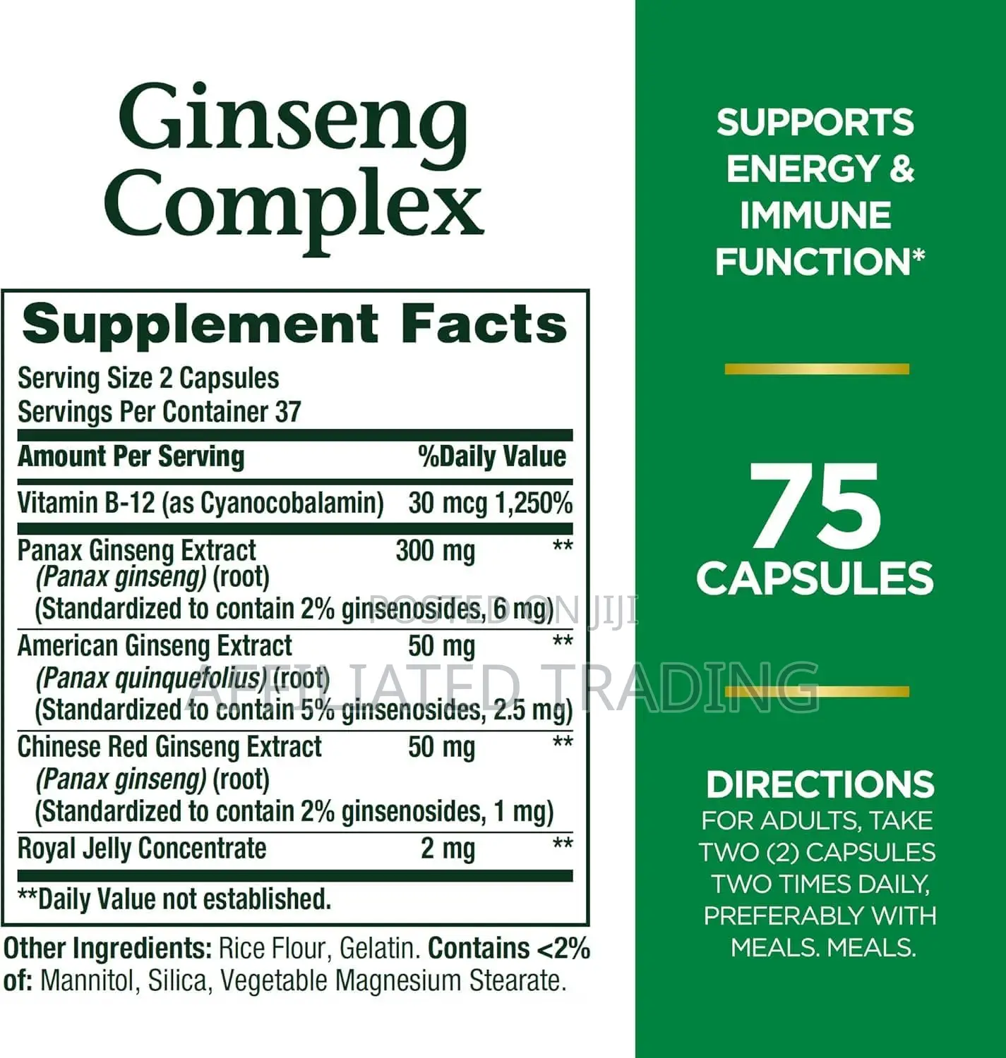 Nature’S Bounty Ginseng Complex 75 Capsules Made In Usa
