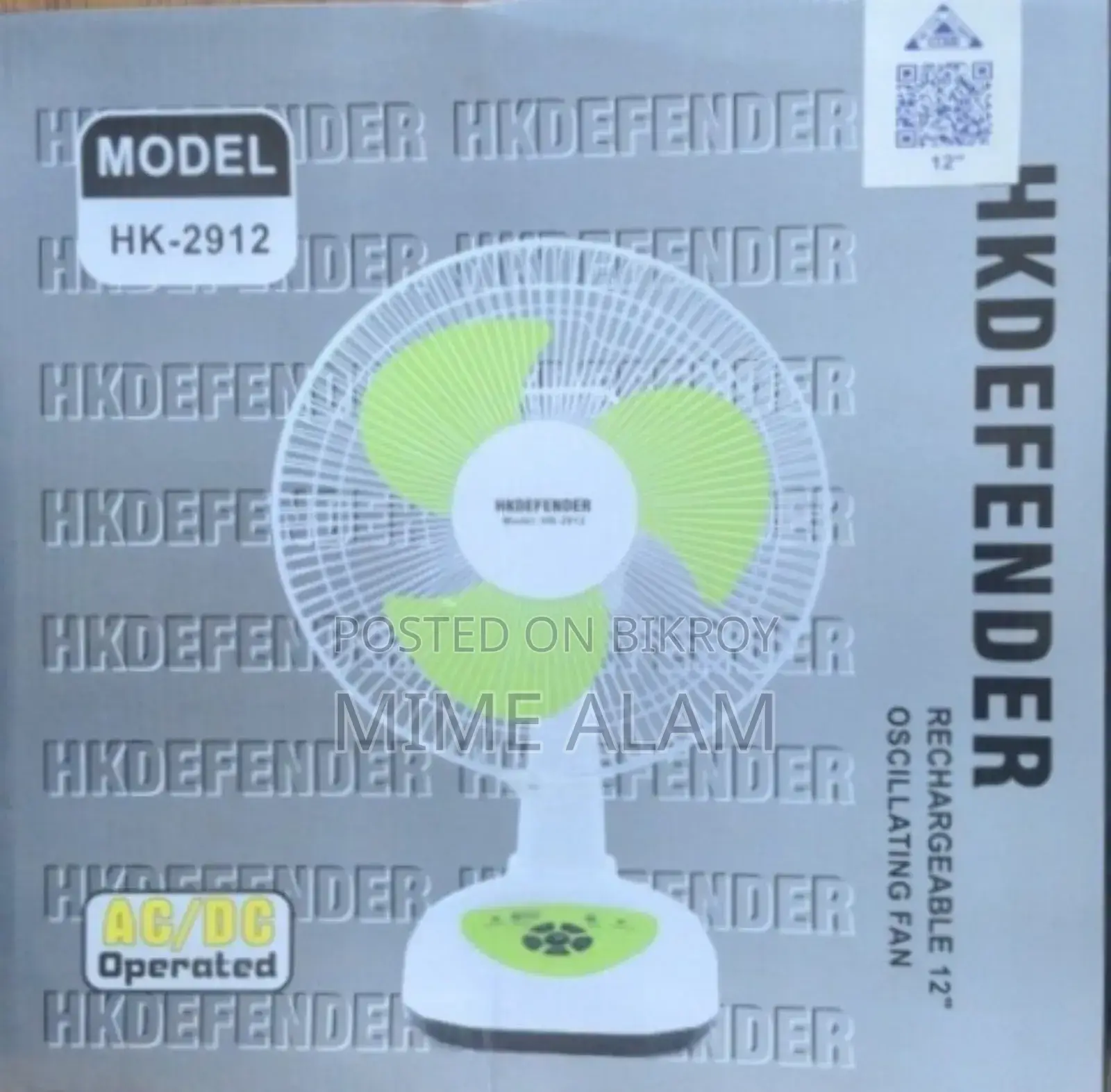 Hk Defender 12 Inch Rechargeable Fan Hk - 2912