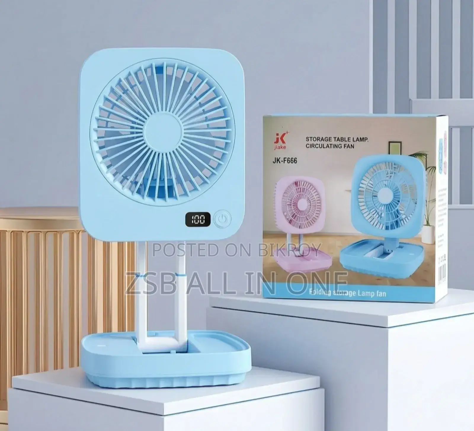 Rechargeable Folding Desk Fan With Led Light Jk - F666 Model