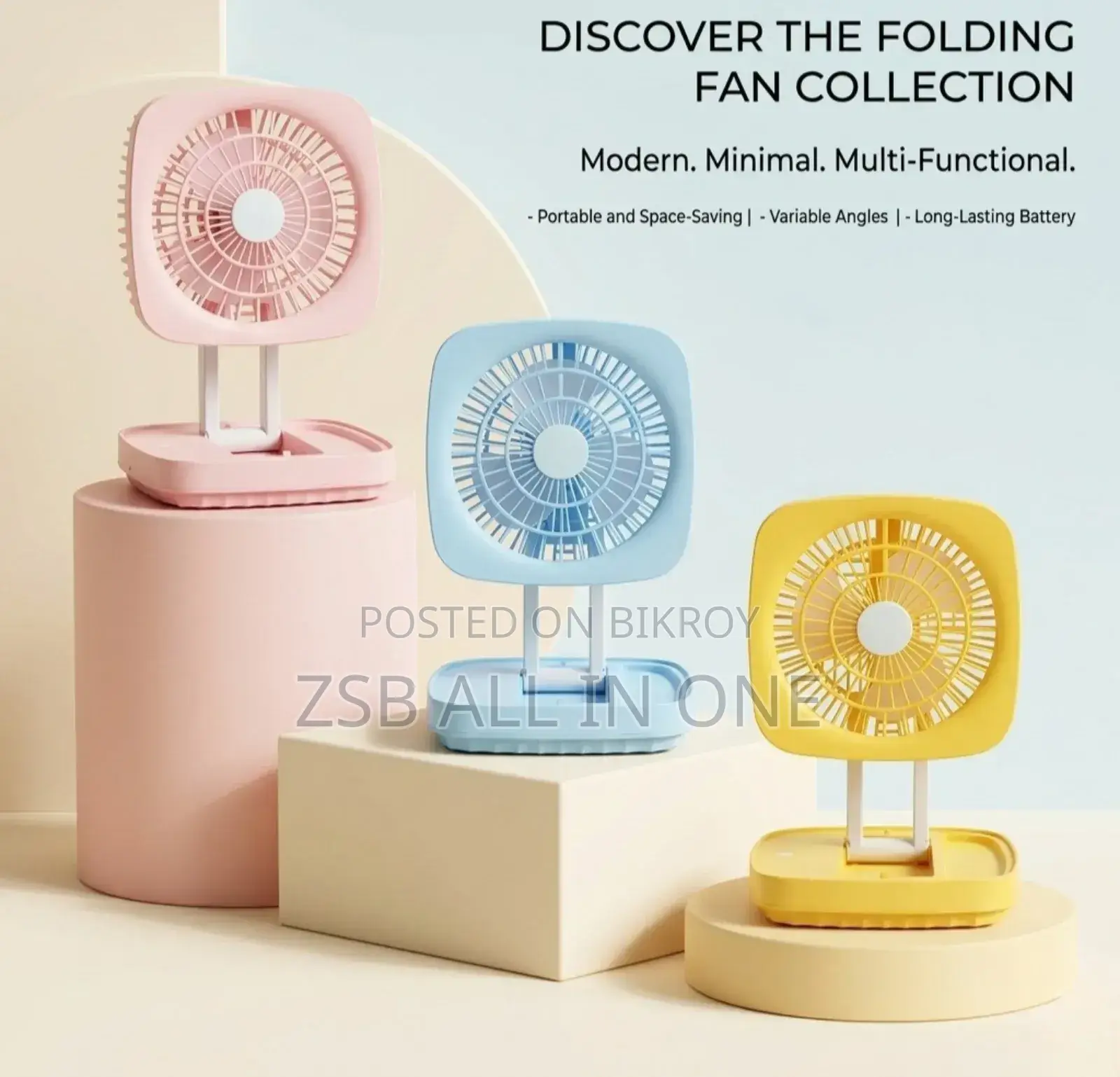 Rechargeable Folding Desk Fan With Led Light Jk - F666 Model