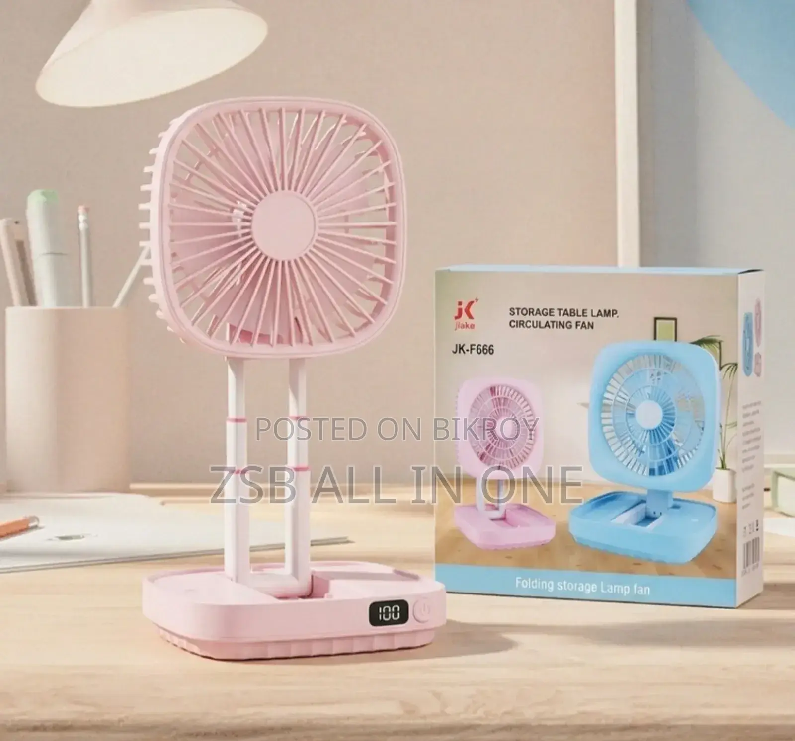 Rechargeable Folding Desk Fan With Led Light Jk - F666 Model