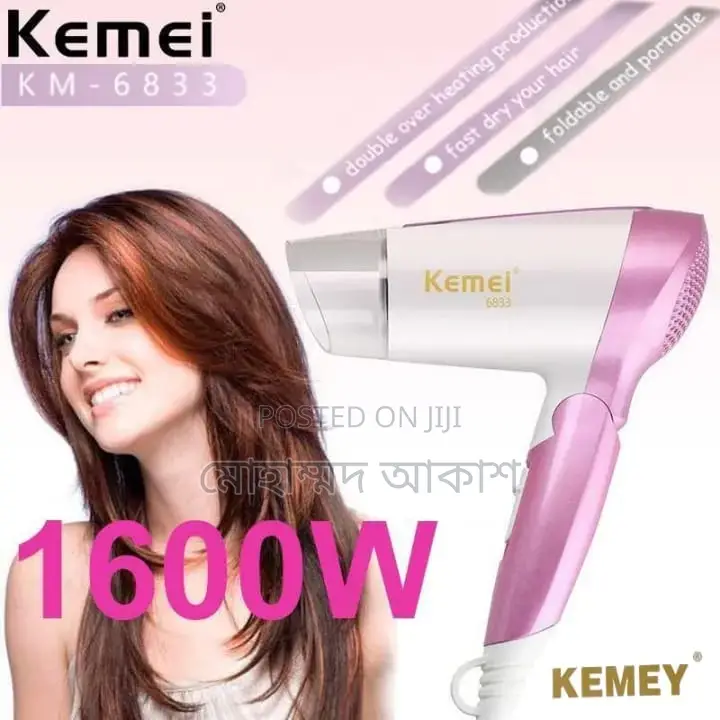 Kemei Km-6833 1600w Professional Foldable Hair Dryer for Women
