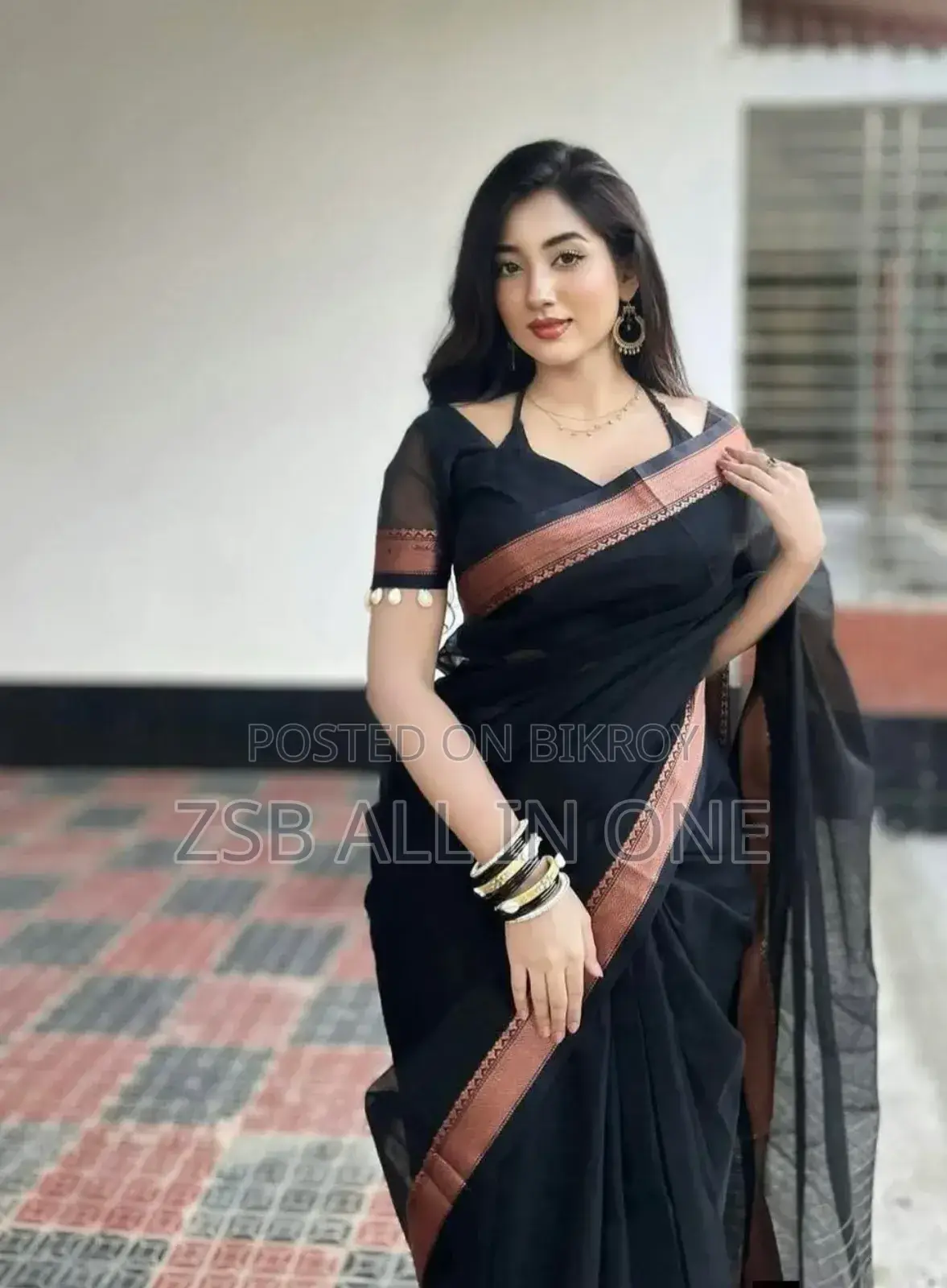 Nokshi Border Cotton Saree with separate matching blouse piece