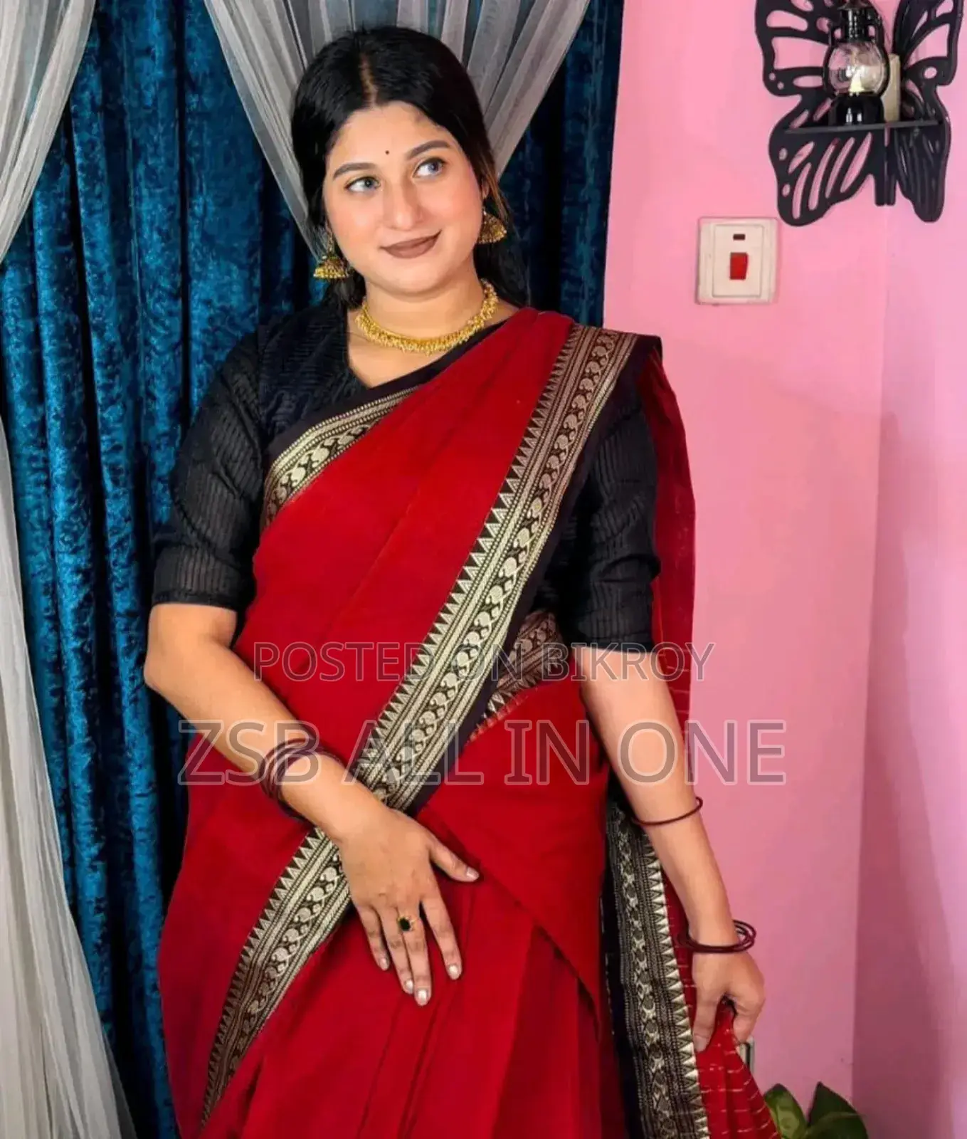 Nokshi Border Cotton Saree with separate matching blouse piece