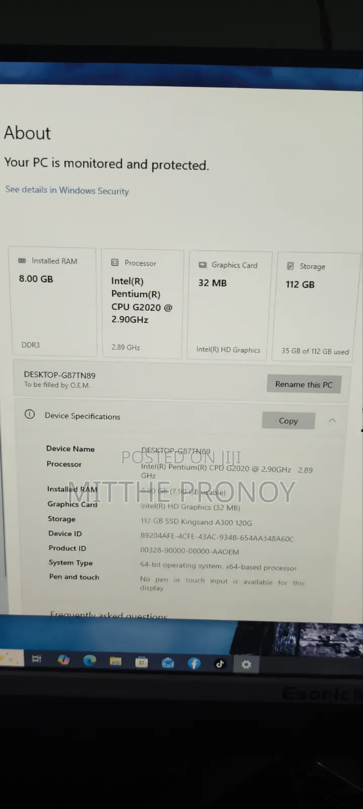 Desktop Computer 8GB SSD 128GB