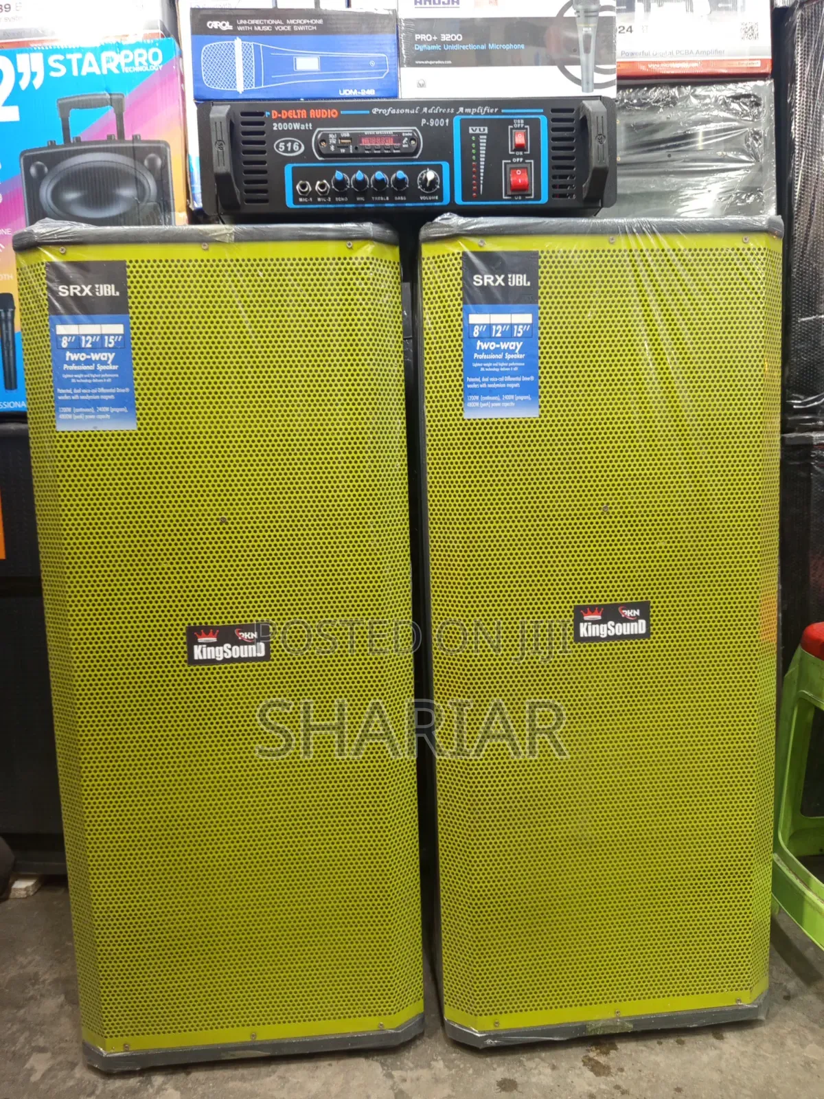 Model: G16, 16 Inch Speaker Box and Amplifier. With Mics.