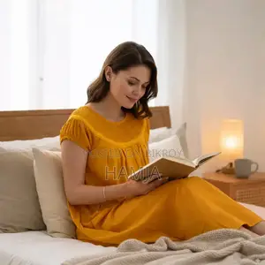 Elegant Ladies Cotton Maxi Dress Free Size Loose Fit Magic Sleeve