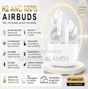 Airpods H2 100% ANC Active Noise Cancelling Bluetooth Earbuds