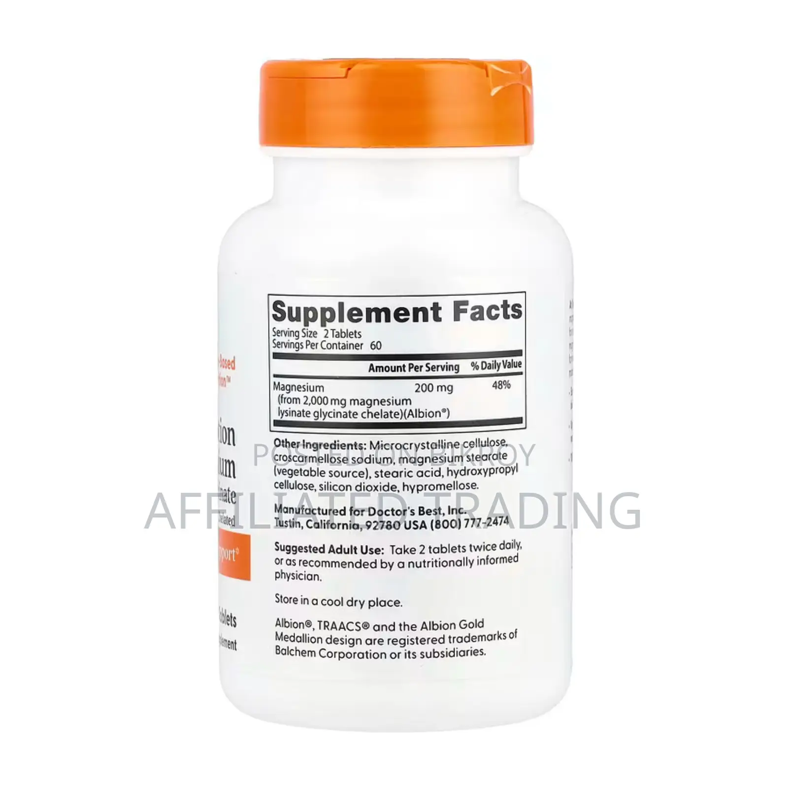 Doctor's Best Magnesium Glycinate 200mg - 120 টি ট্যাবলেট - মেড ইন ইউএসএ