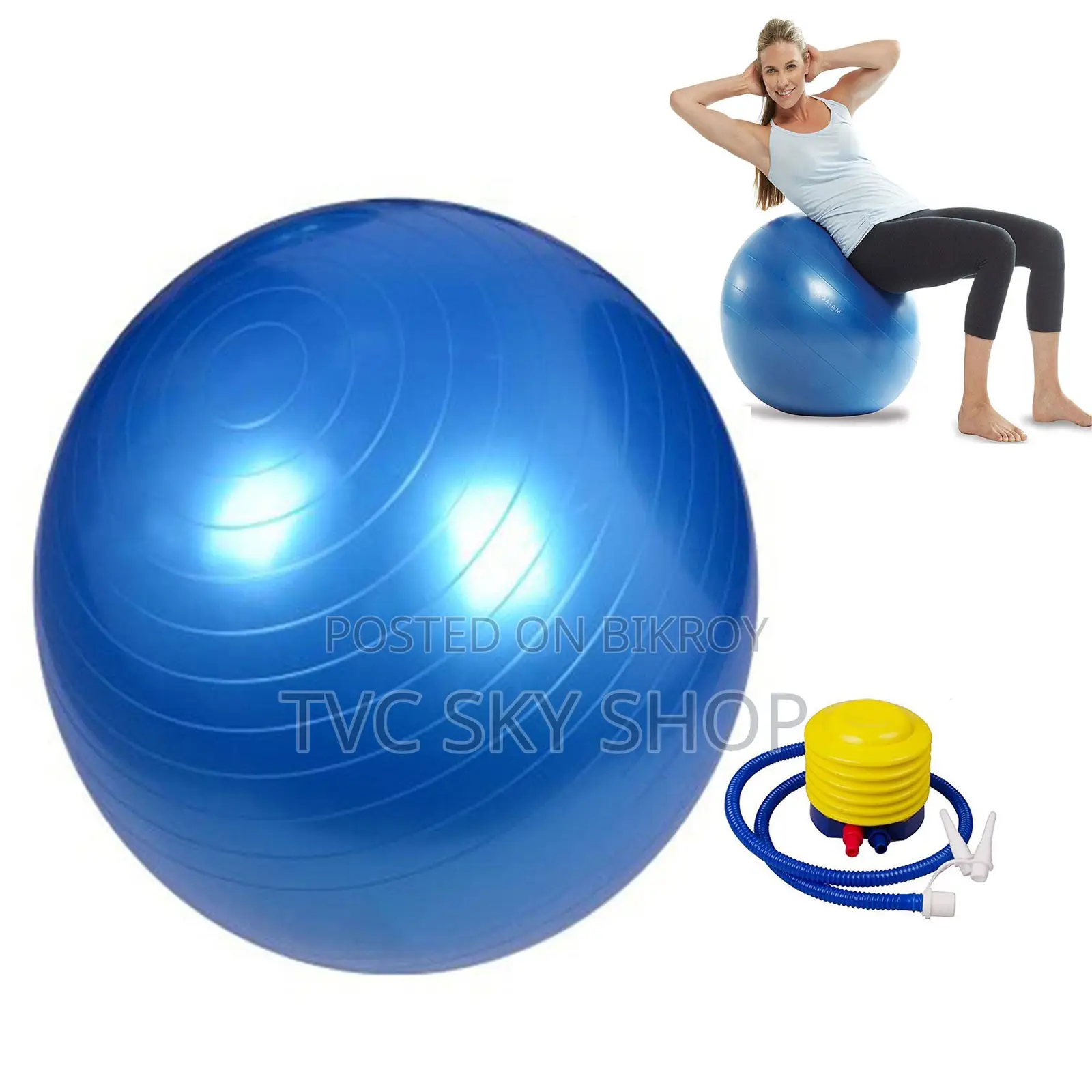 Gym Ball Plain – Blue 75CM With Pumper