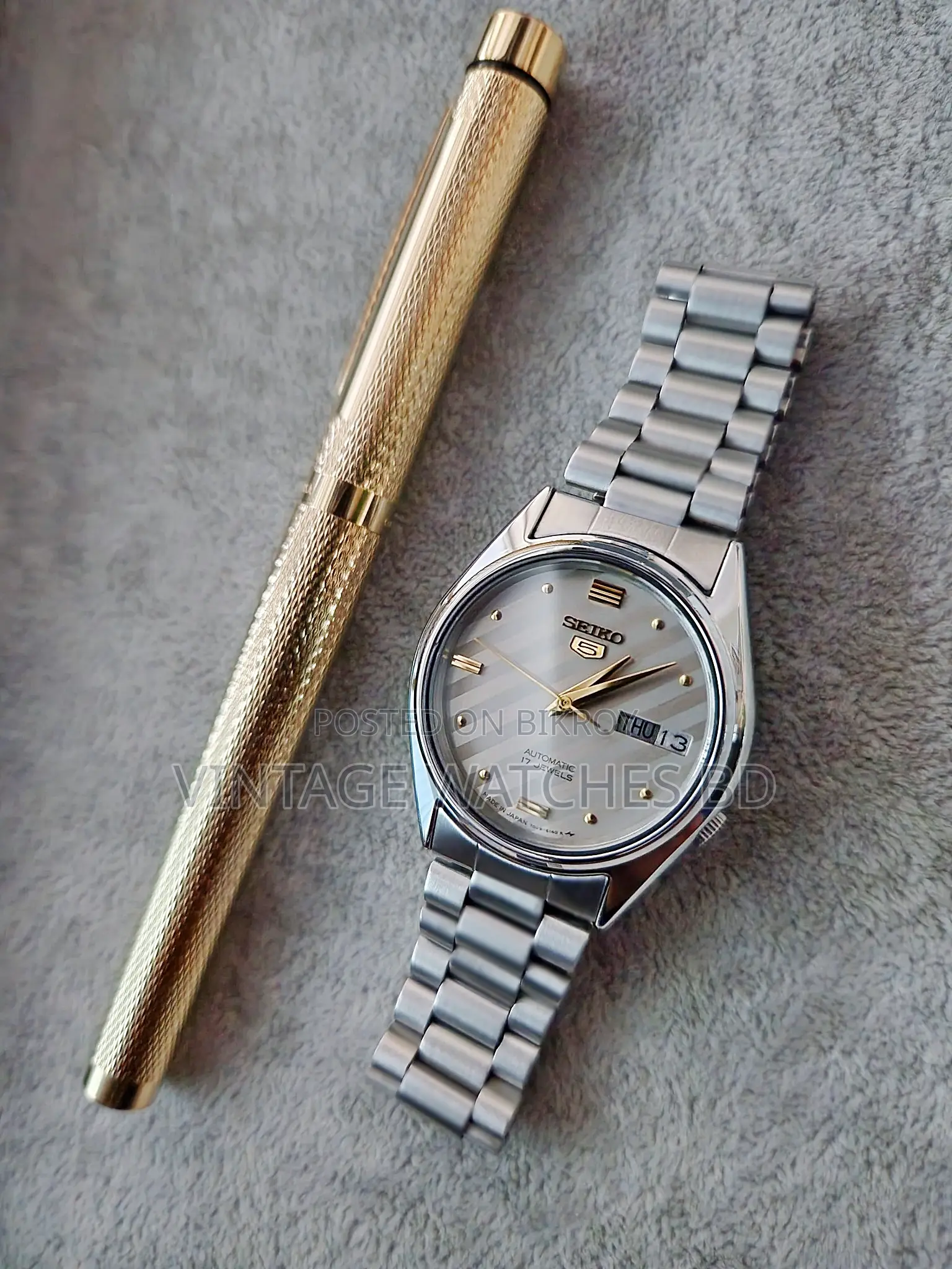 1980's SEIKO 5 Automatic Grey Engraved Dial JAPAN