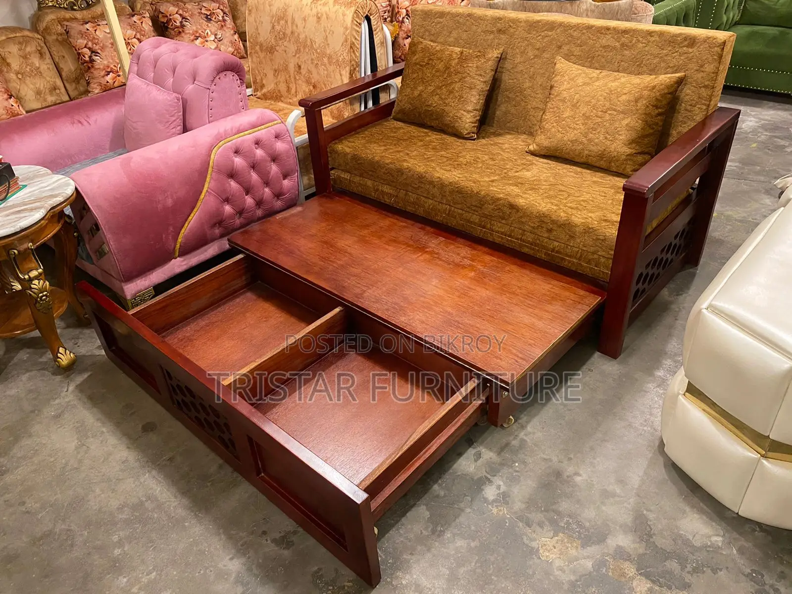 Mahogany Wood Sofa Cum Bed Scb13f