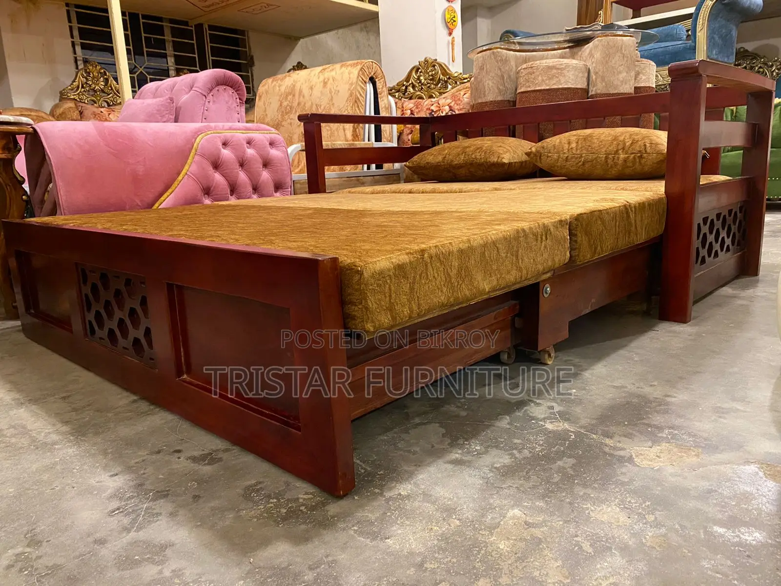 Mahogany Wood Sofa Cum Bed Scb13f