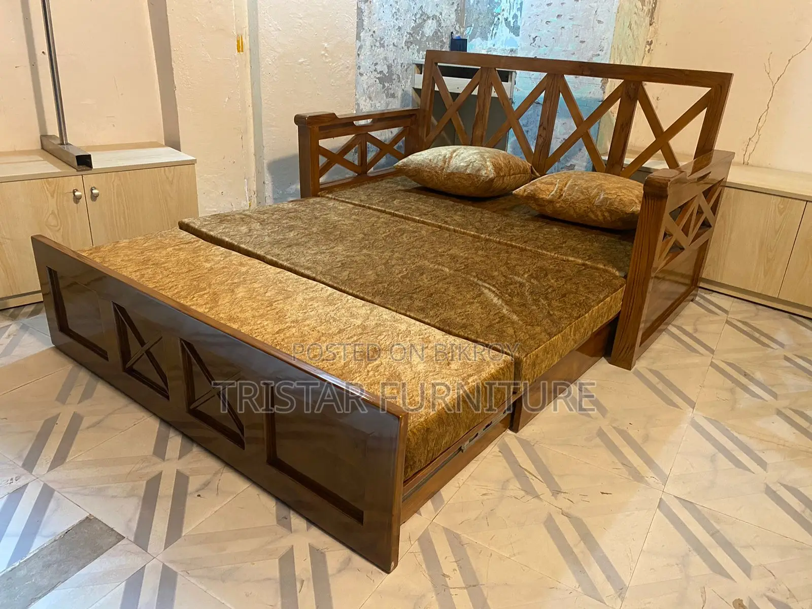 Teak Wood Sofa Cum Bed Scb14f