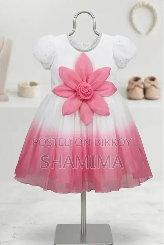Premium Pink & White Ombre Party Dress for Girls