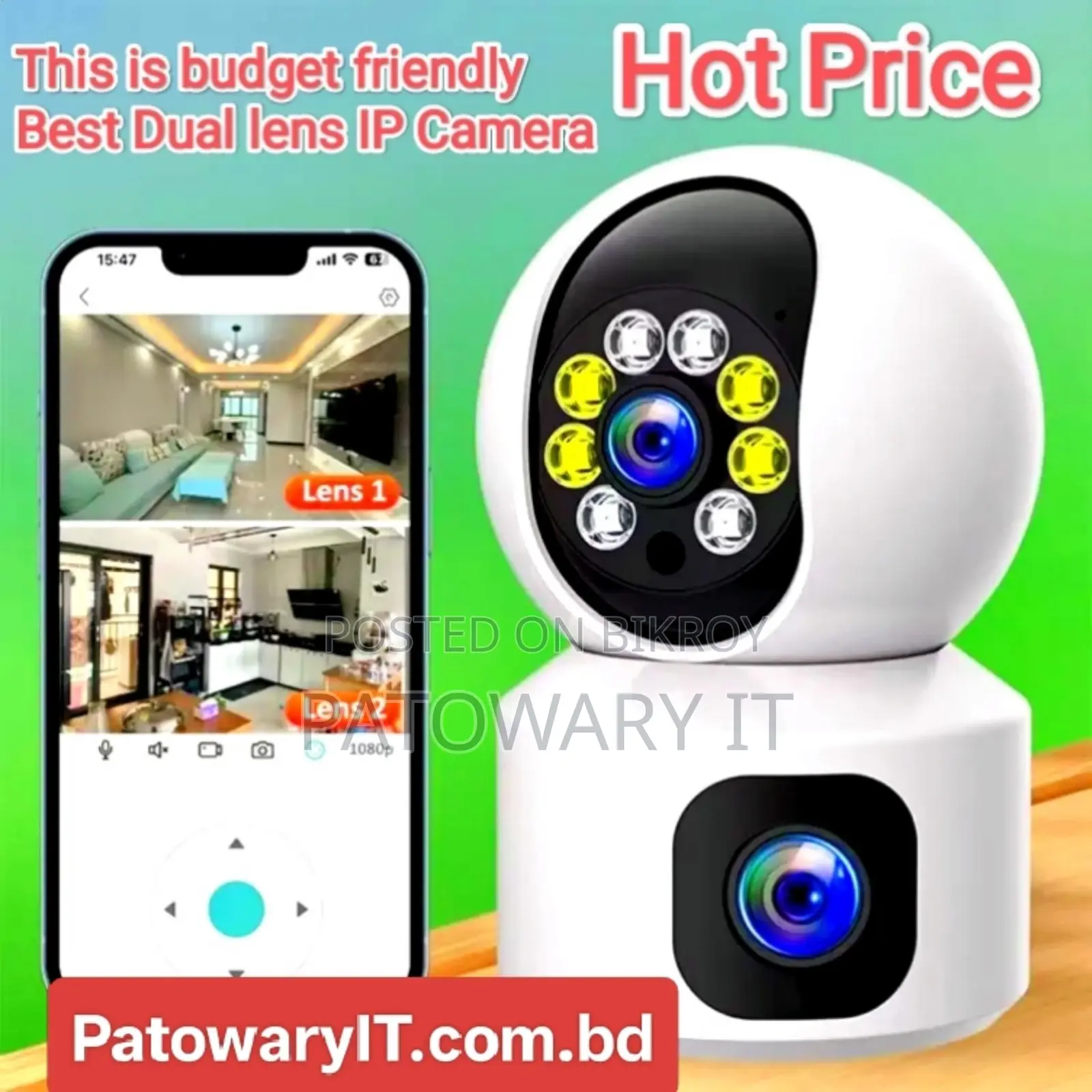 Dual Lens V380 IP security wifi camera with 24 Hours full color Video.