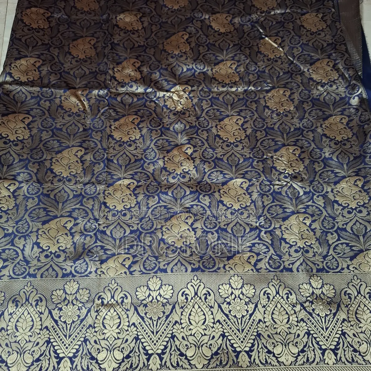 Navy Blue Golden Katan Party Saree