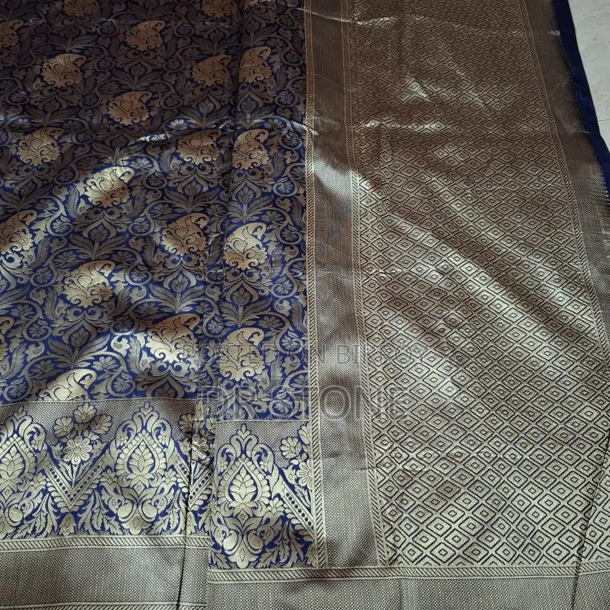 Navy Blue Golden Katan Party Saree