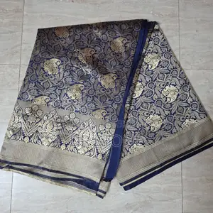 Navy Blue Golden Katan Party Saree
