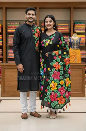 Block Three-Piece and Punjabi Embroidery Couple Set