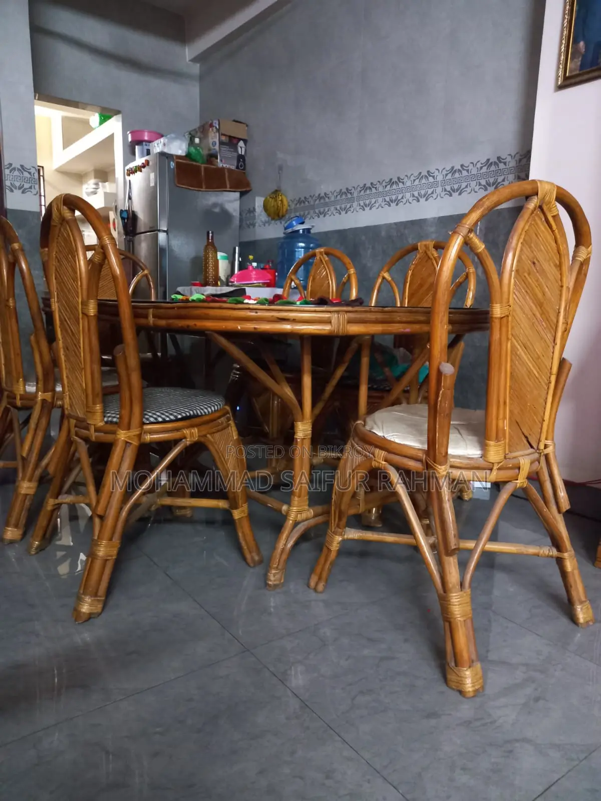 Rattan Dining Table with Glass Top and Chairs