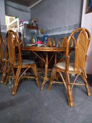 Rattan Dining Table with Glass Top and Chairs