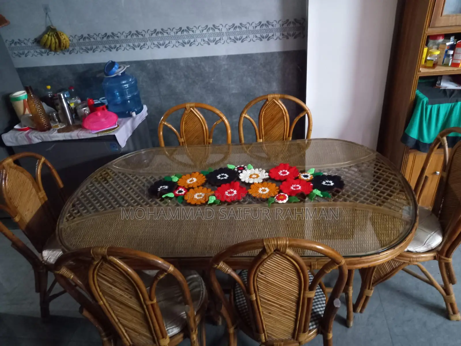 Rattan Dining Table with Glass Top and Chairs