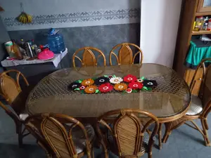 Rattan Dining Table with Glass Top and Chairs
