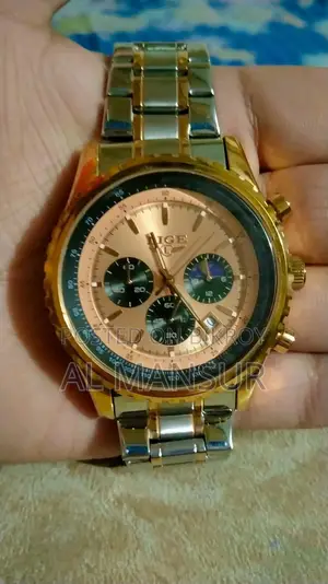 LIGE Original Chronograph ঘড়ি – গোল্ড & সিলভার