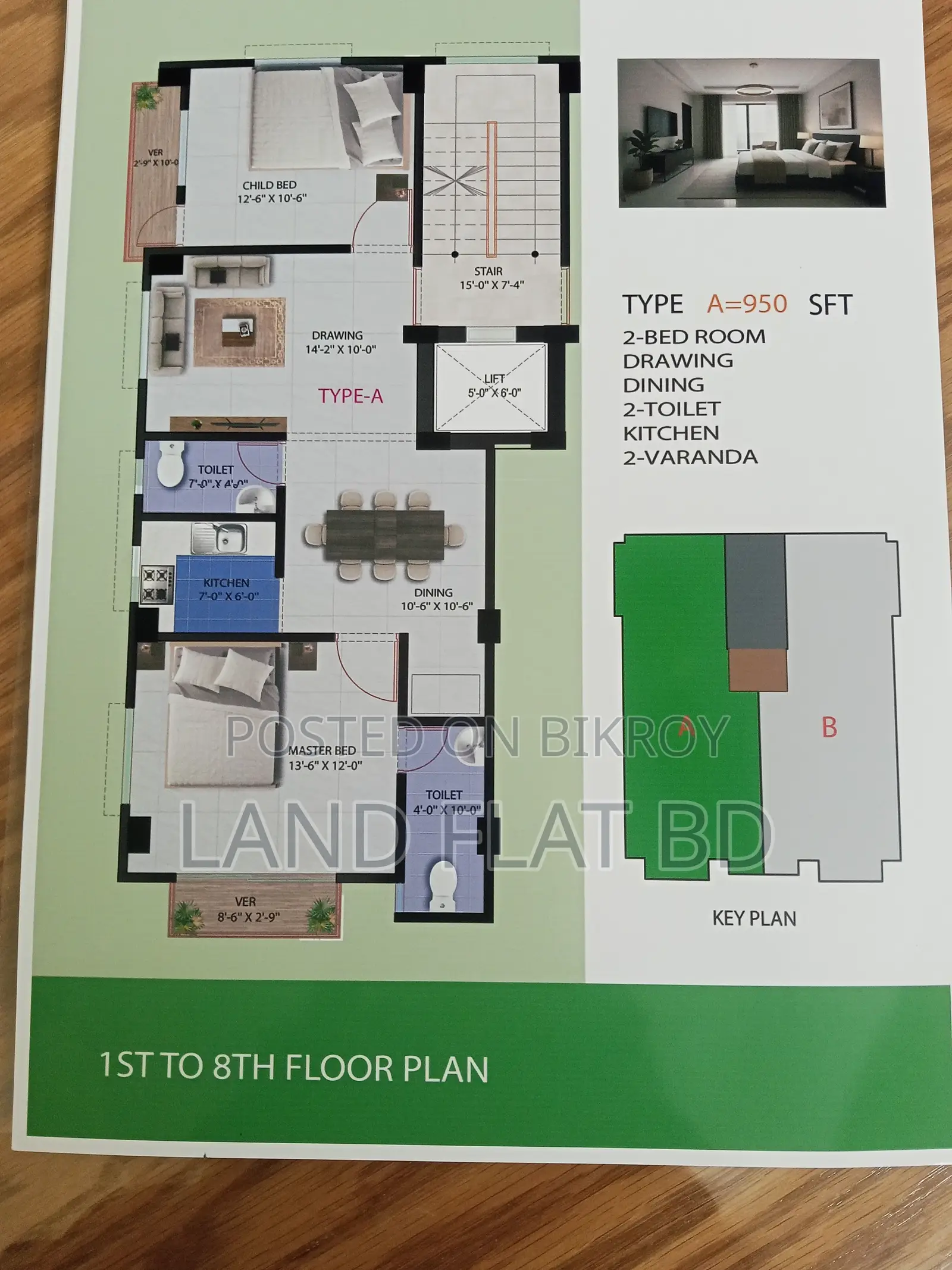 Ongoing Flat for Sale, 950 SFT, South Facing