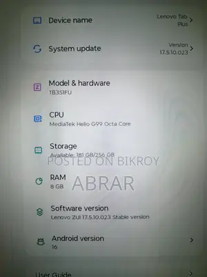Lenovo tab plus 8/256, Android 16, 45w charger, 8 JBL speakers