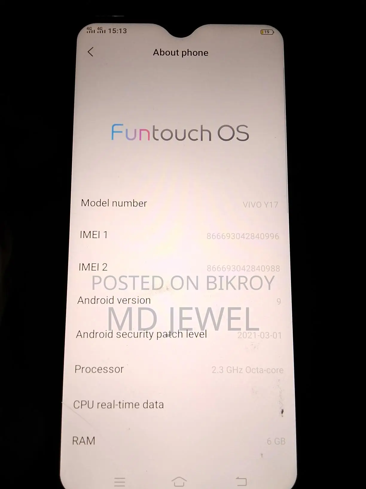 Vivo Y17 RAM 6GB - ROM 128 (Used)