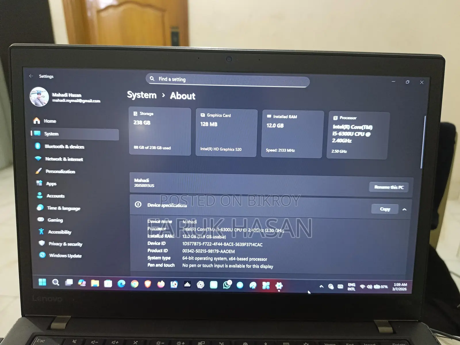 Lenovo Thinkpad T470s i5, 6th Gen (12/256GB)