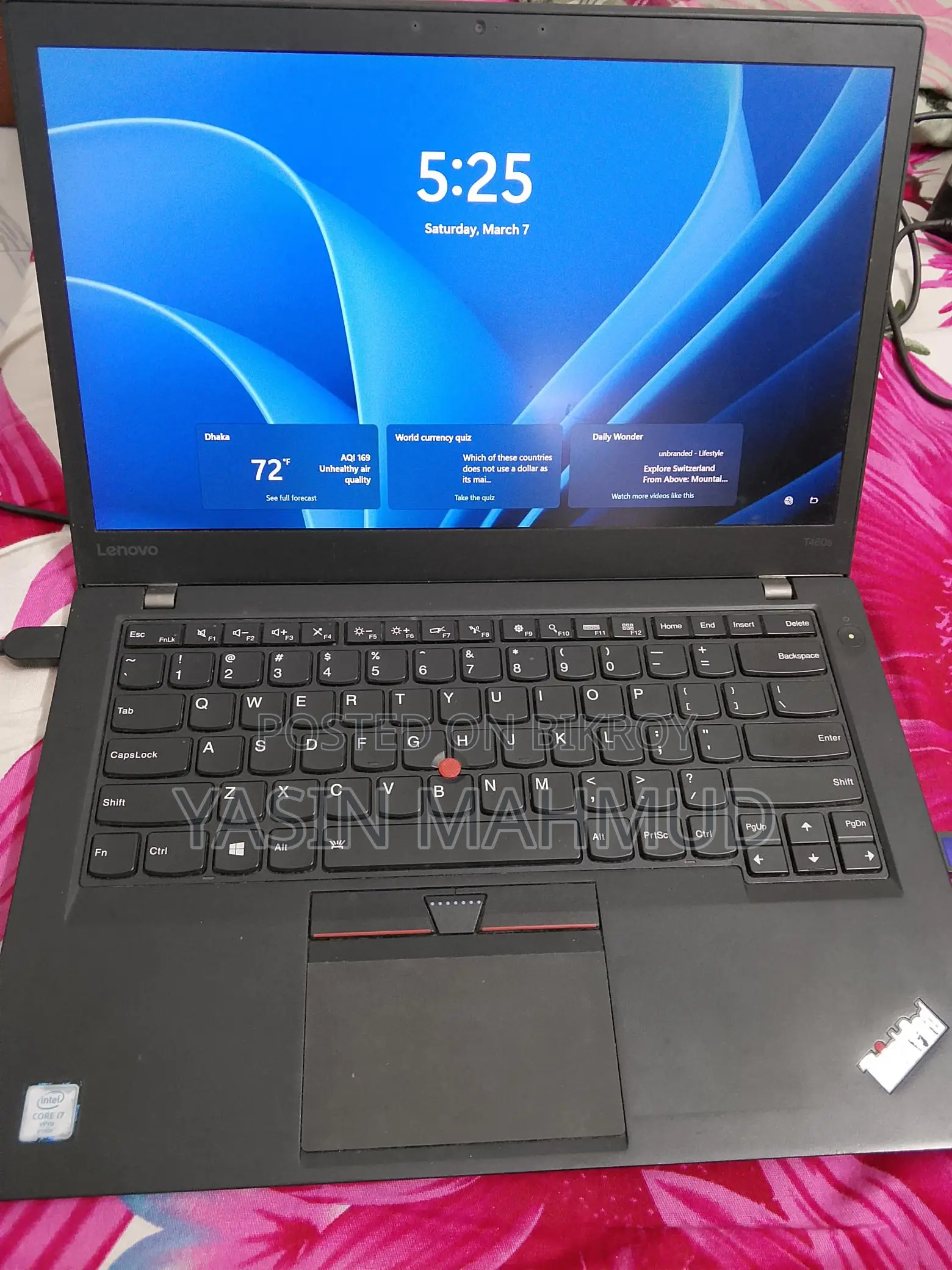 Lenovo model-T460S Core i7 thinkpad – 8GB RAM, SSD238, Good Condition