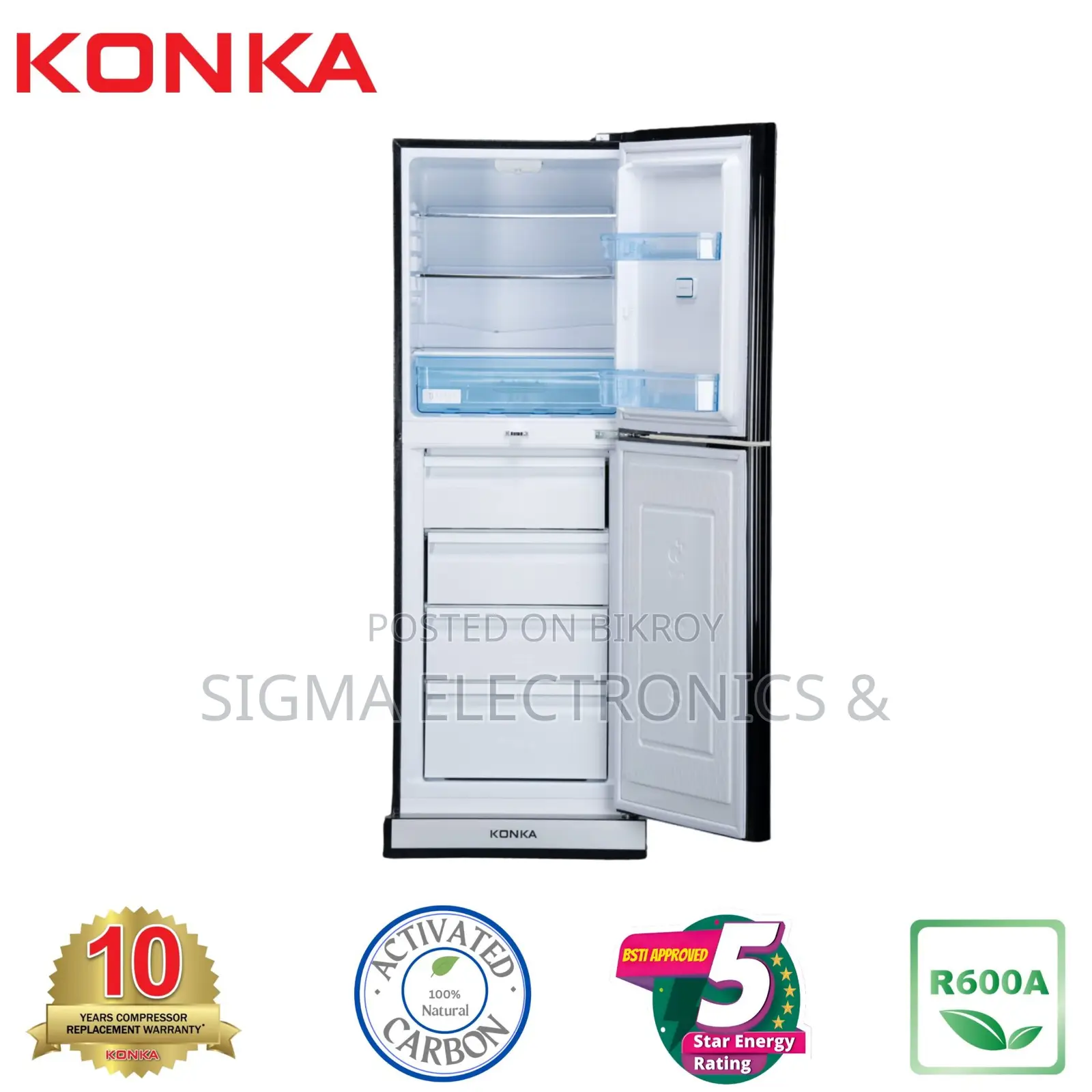 KONKA Refrigerator Red-2-Door, Upper Freezer (200 Ltr)