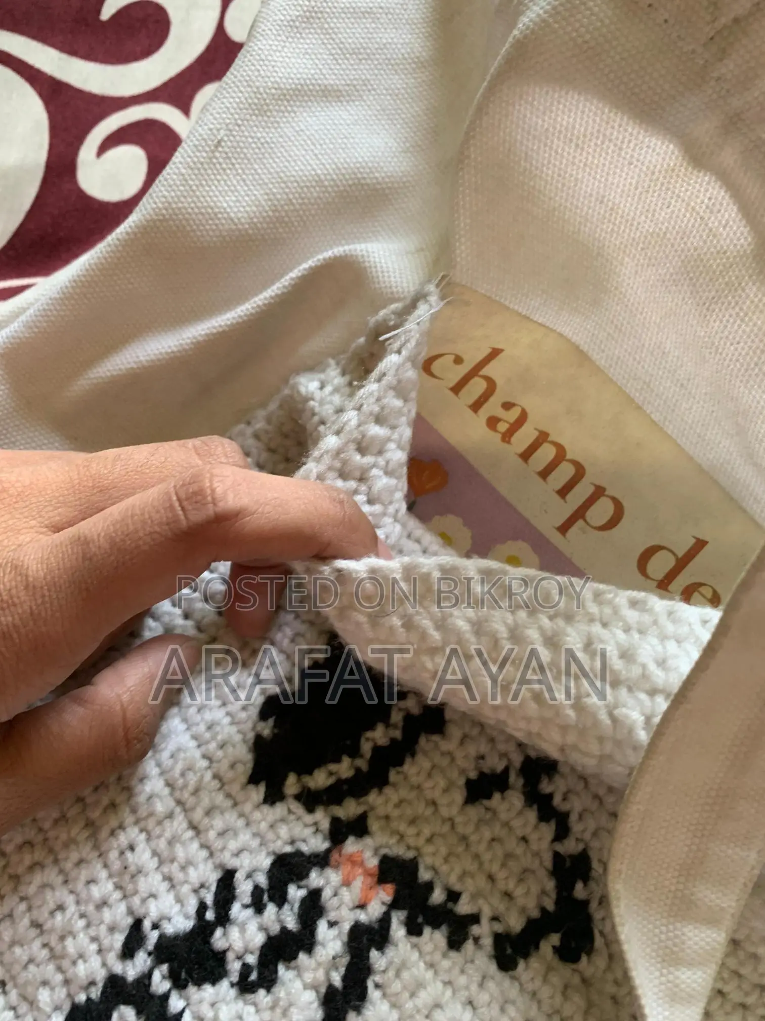 Used Tote Bag With Crochet Work