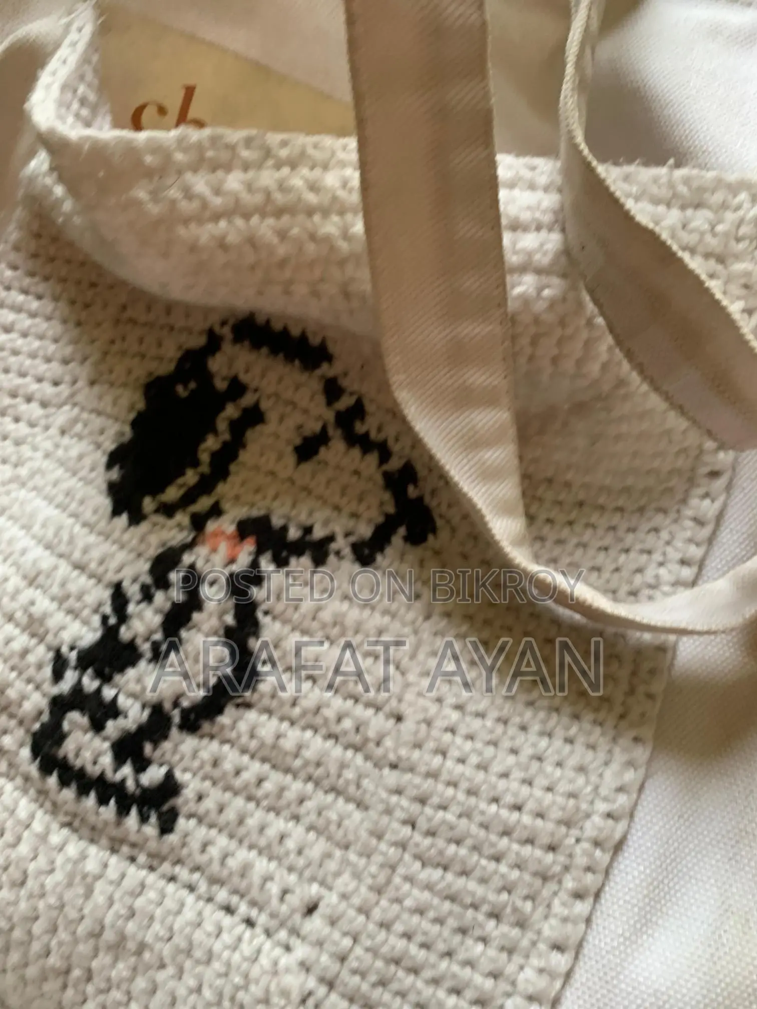 Used Tote Bag With Crochet Work